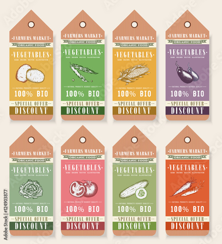 Vegetable seeds packets template. Vegetables tags design