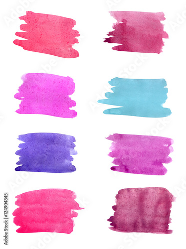 Gouache brushstrokes of different colors. Shaded fragments of red, pink, violet and blue colours