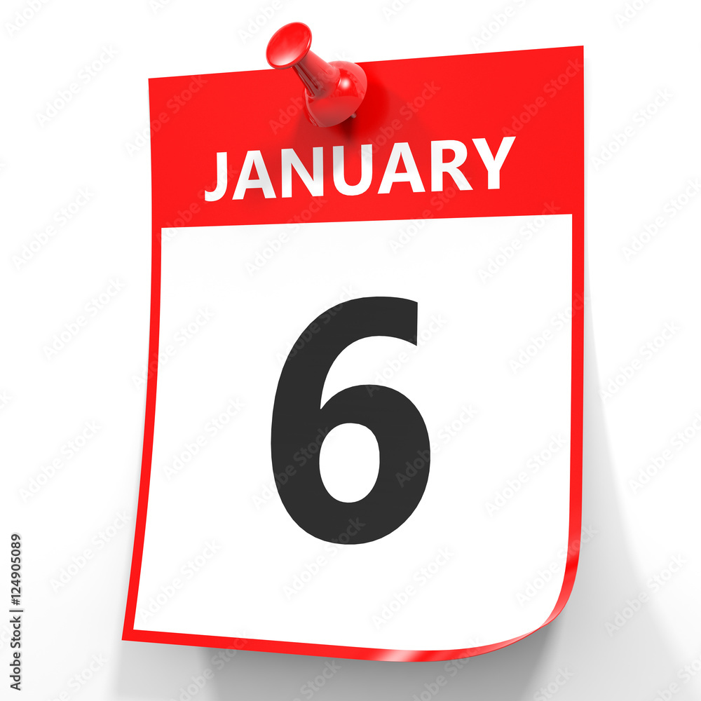 January 6. Calendar on white background. January 6. Calendar on white background.