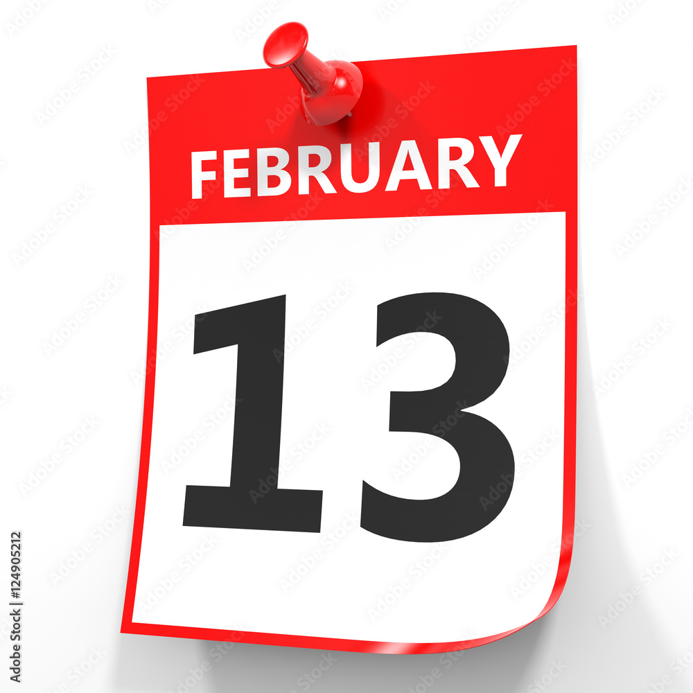 February 13. Calendar on white background. February 13. Calendar on white background.