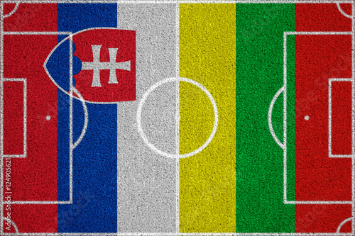 Flags Slovakia - Lithuania on the football field. 2018 football qualifiers