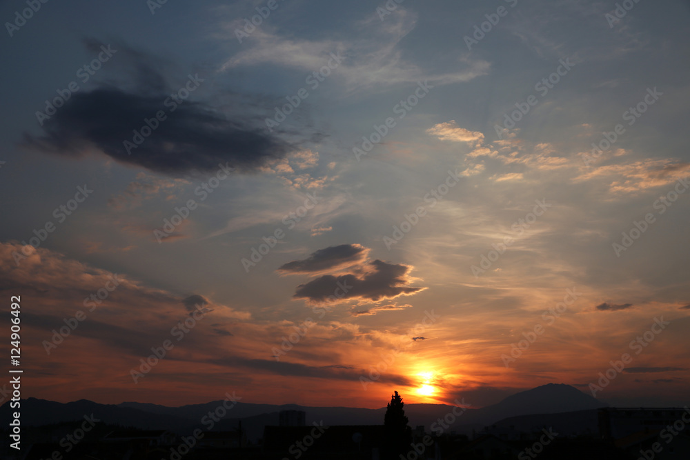 Fototapeta premium Cloudy sky sunset, sunrise, nature background.