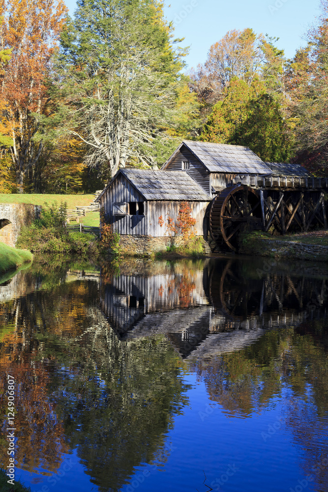Historic Mabry Mill on the Blue Ridge Parkway in Meadows of Dan, Virginia in the fall