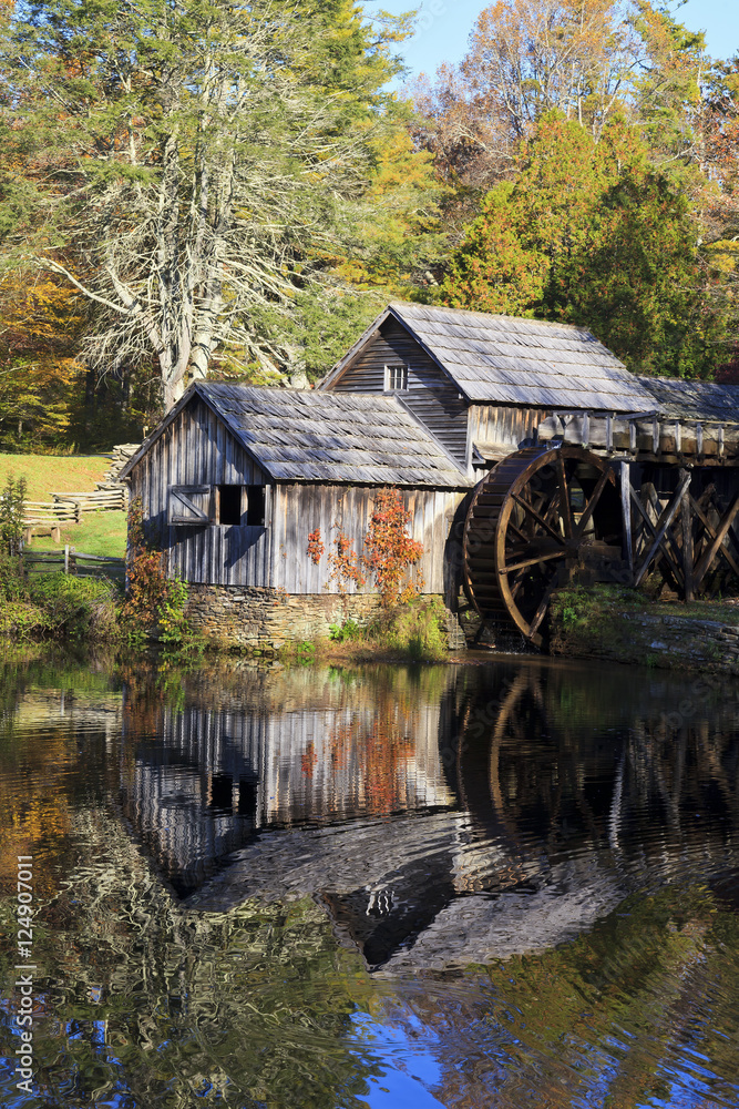 Historic Mabry Mill on the Blue Ridge Parkway in Meadows of Dan, Virginia in the fall