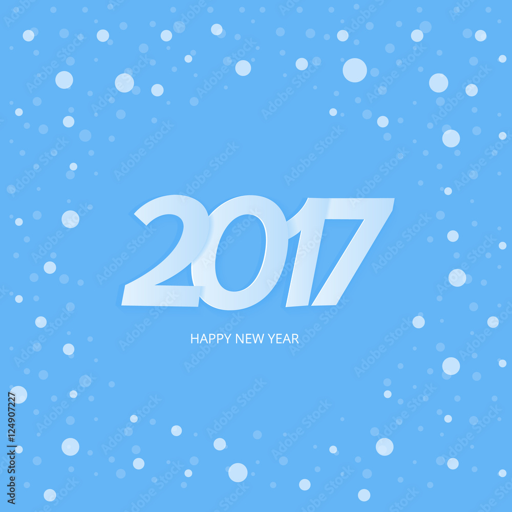 Happy New Year. 2017 Text Design. Blue Background With Snow