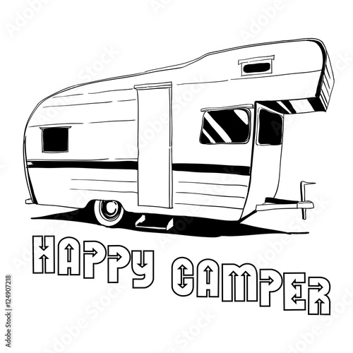 illustration of isolated Hand Drawn, doodle Camper, car Recreati photo