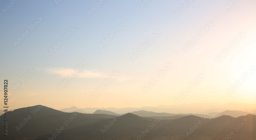 Ridge mountains landscape. Sunset, sunrise, nature background. N