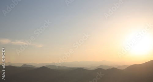 Sunset. ridge Mountains. Skyline. Dinaric Alps. Sky gradient. Lo