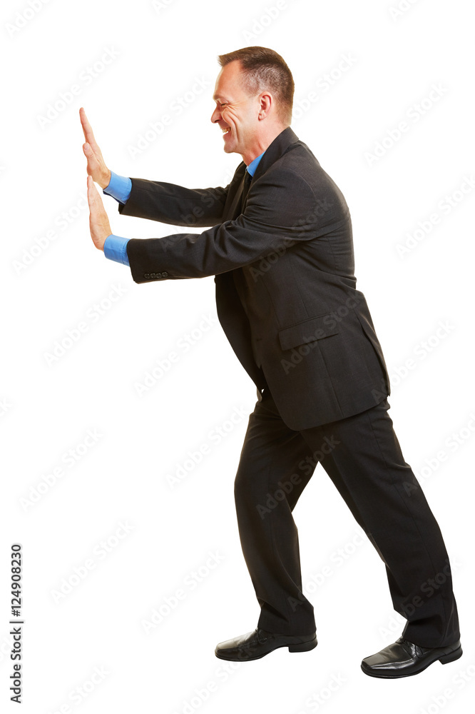 Manager pushing imaginary wall to the side Manager pushing imaginary wall to the side