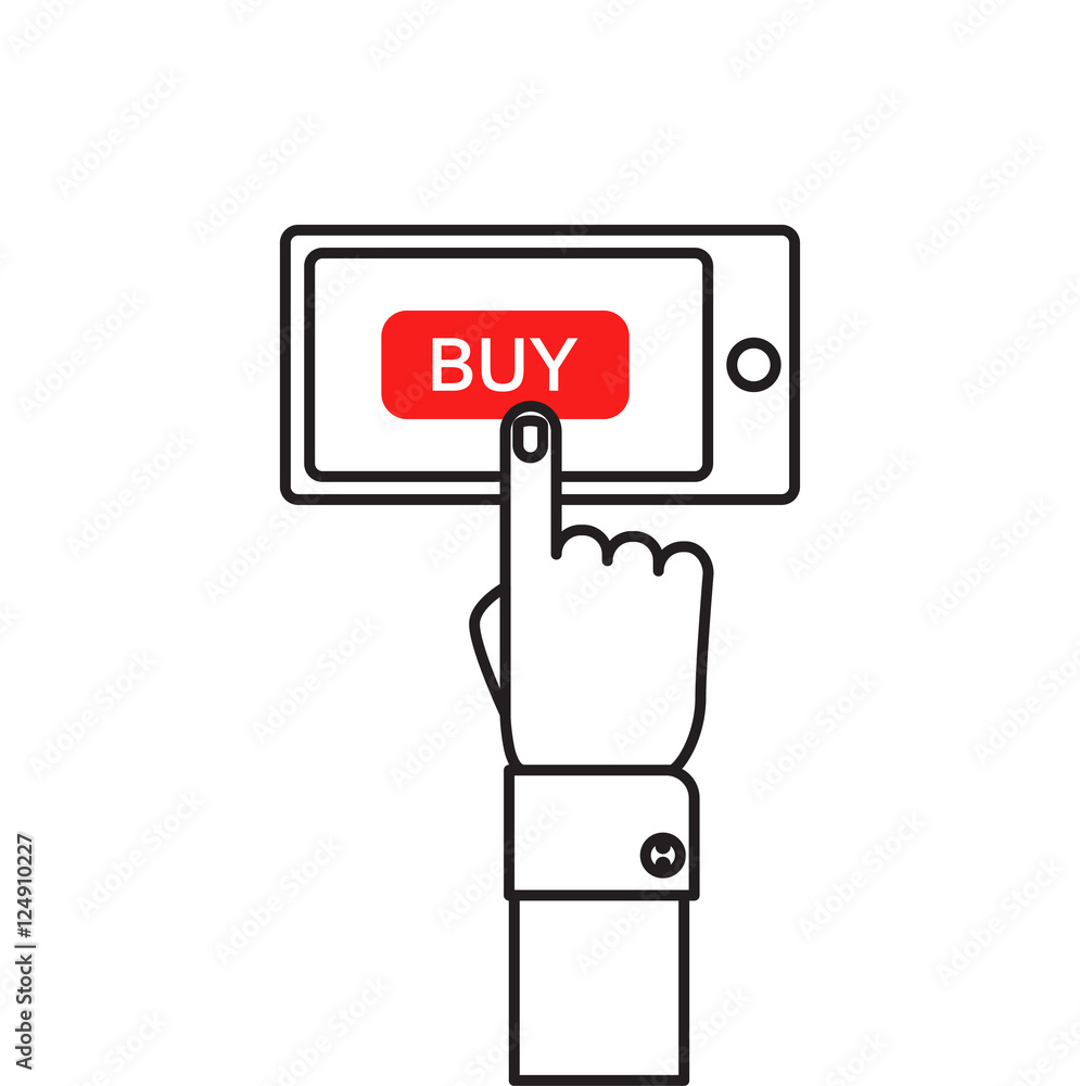 Hand holing smart phone with buy button on the screen. Hand holing smart phone with buy button on the screen.