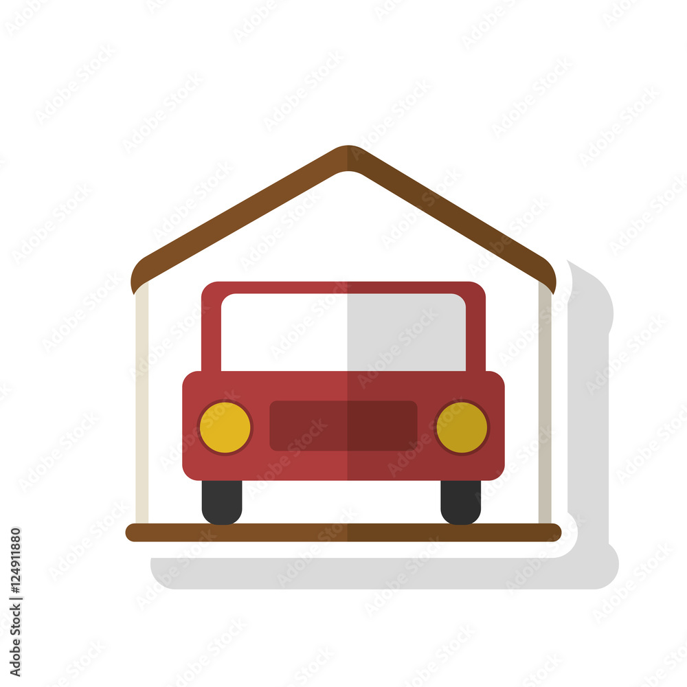 Car inside house icon. Real estate construction property and investment theme. Isolated design. Vector illustration Car inside house icon. Real estate construction property and investment theme. Isolated design. Vector illustration