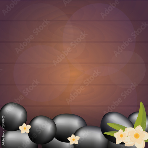 Spa salon banner with stones. Thai Massage. Wood texture. Vector illustration