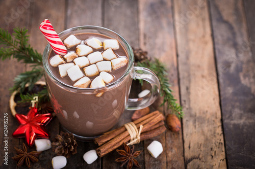 Christmas hot chocolate with marshmallow 