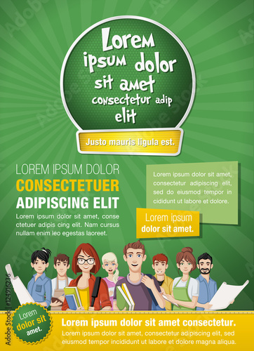 Poster template design with cartoon people.
