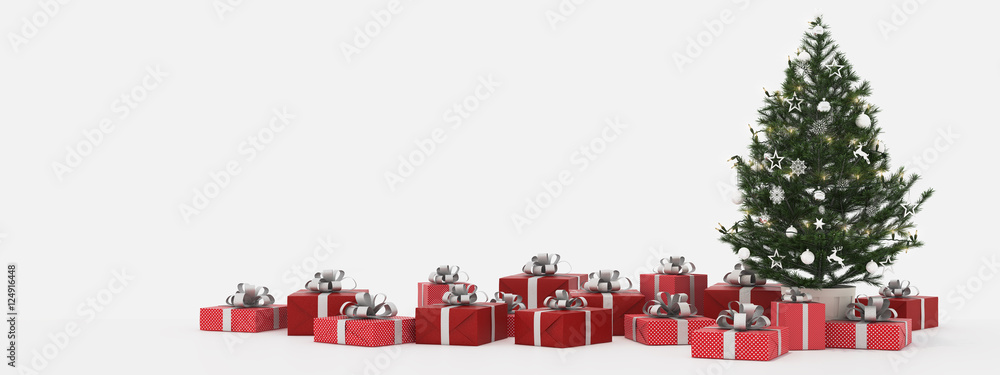 christmas tree with presents isolated on white. 3d rendering