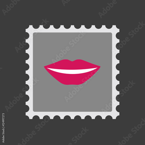 Isolated mail stamp icon with  a female mouth smiling