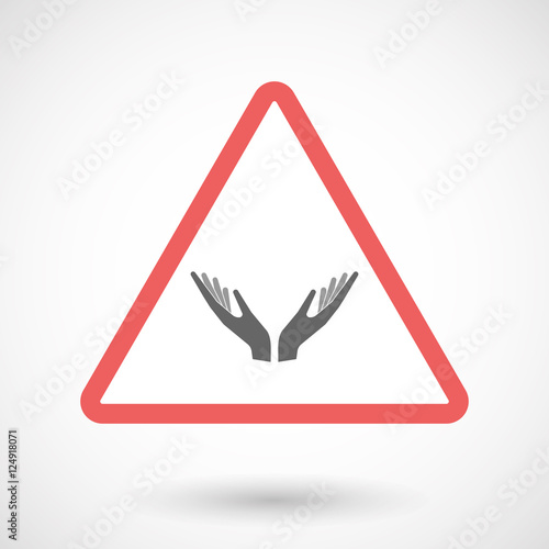 Isolated warning sign icon with  two hands offering
