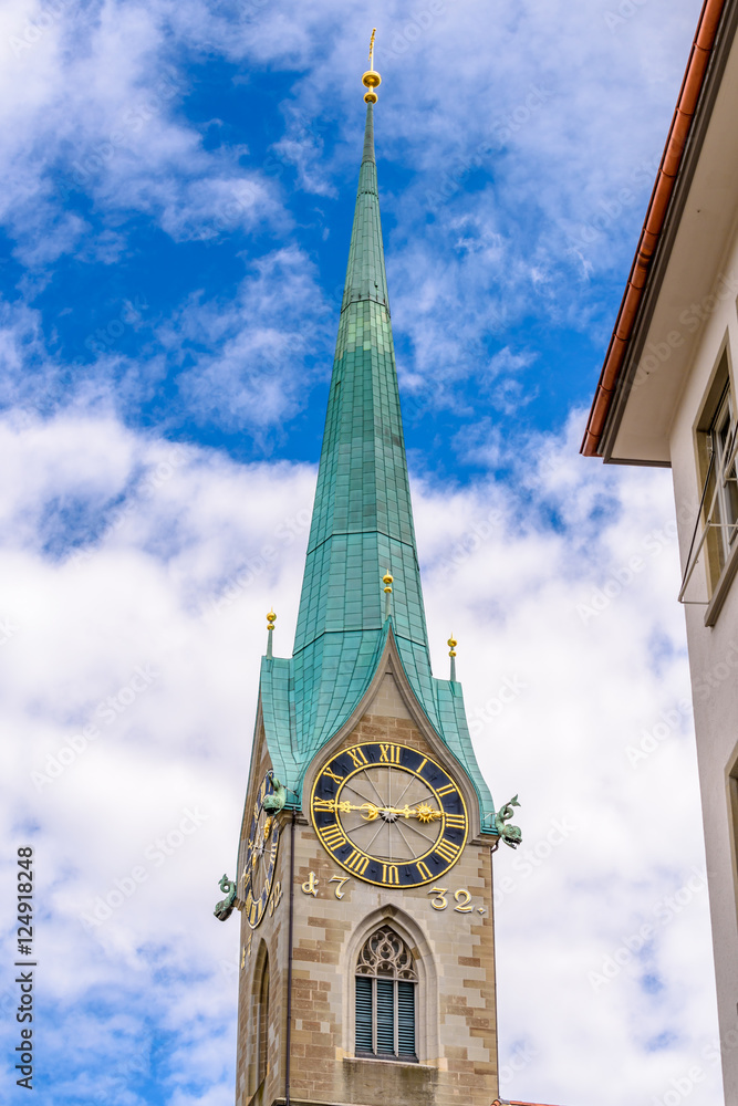 View of historic Zurich city center  on a summer day, Canton of Zurich, Switzerland.