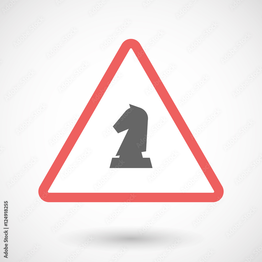 Isolated warning sign icon with a knight chess figure Isolated warning sign icon with a knight chess figure