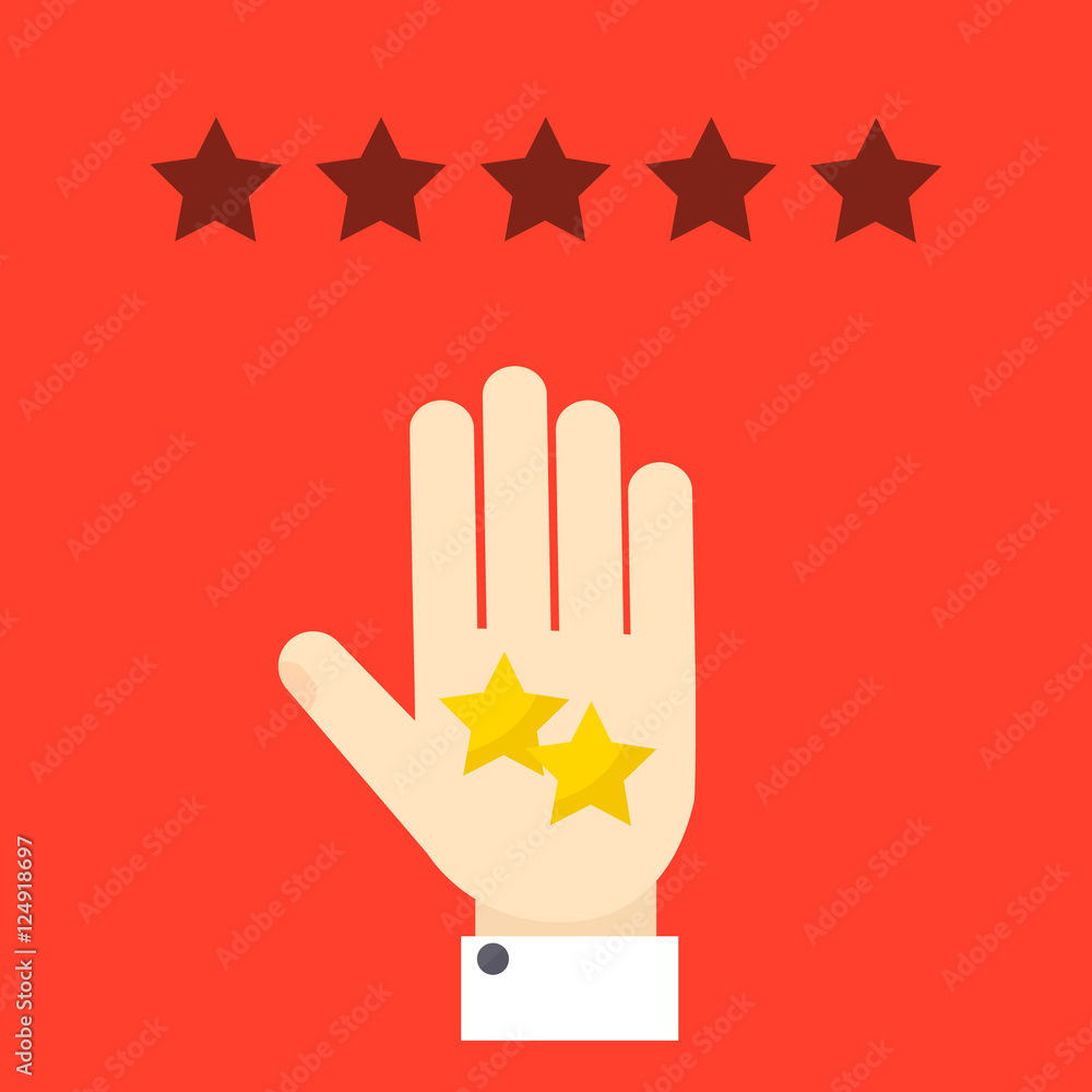 Negative review. Bad rating evaluation vector symbol. Hand showing two stars. Like and approval concept. Customer review and feedback design template. Negative review. Bad rating evaluation vector symbol. Hand showing two stars. Like and approval concept. Customer review and feedback design template.