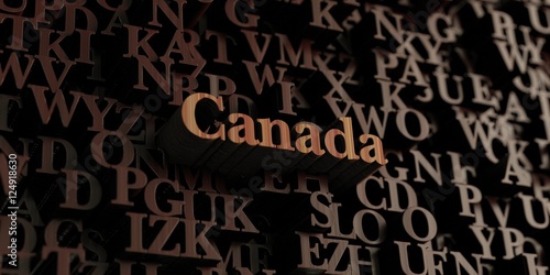 Canada - Wooden 3D rendered letters message.  Can be used for an online banner ad or a print postcard.