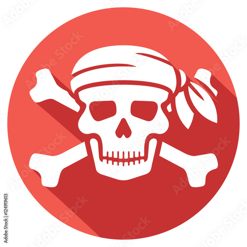 pirate skull with red bandanna and bones flat icon