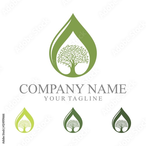 Water Drop Tree Oak Logo Design, Ecology Logo Design