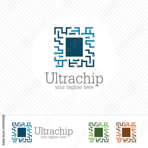 Abstract micro chip symbol logo . processor icon with technology element vector.