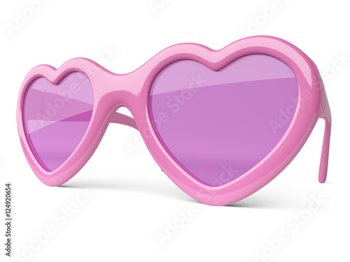 Rose pink colored glasses in a form heart. Happiness and love co