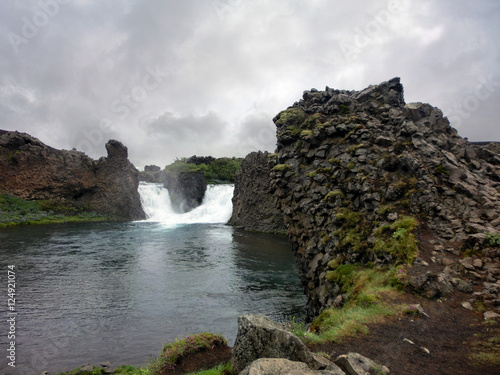 Double waterfall Hjalparfoss in Iceland
