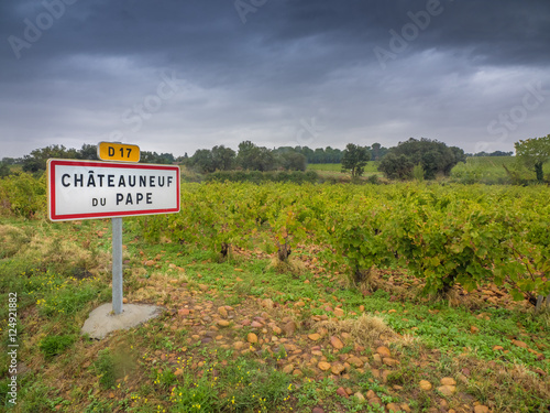 Sign entering the French wine village of Chateauneuf du Pape photo