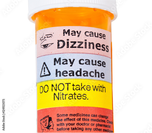 Foto Warning signs on bottle of rx drugs