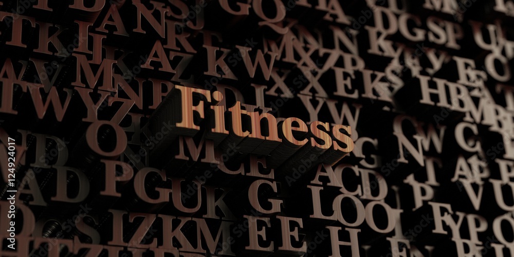 Fitness - Wooden 3D rendered letters/message.  Can be used for an online banner ad or a print postcard.