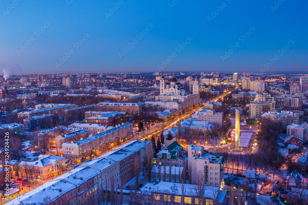Voronezh from rooftop, evening, prospect of Revolution, the Annunciation Cathedr