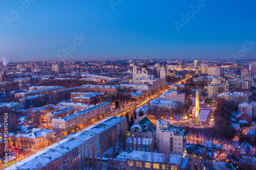 Voronezh from rooftop, evening, prospect of Revolution, the Annunciation Cathedr