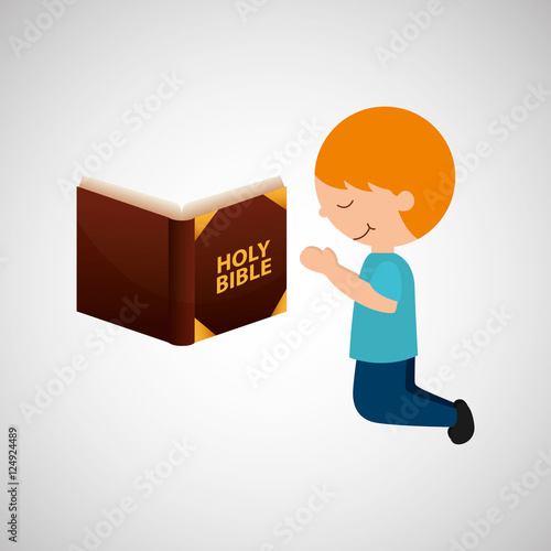 boy kneeling bleesed bible icon vector illustration