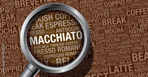 Macchiato coffee word cloud concept vector design template