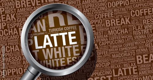 Latte coffee word cloud concept vector design template