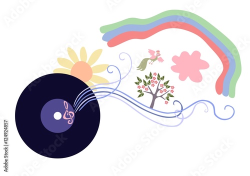 The music is a whole world. Cute cartoon vector illustration.