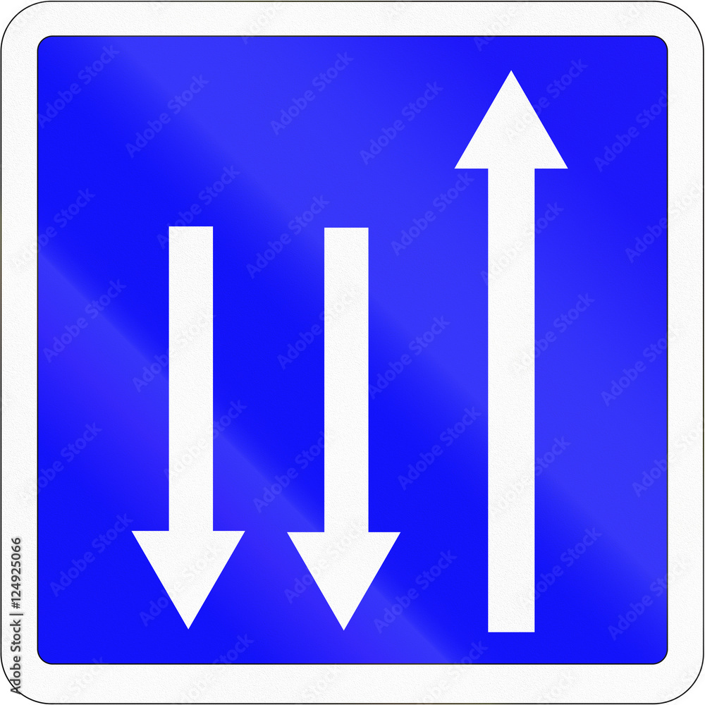 French informational road sign - available lanes with opposing traffic French informational road sign - available lanes with opposing traffic