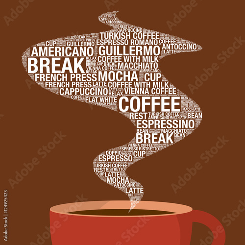 Coffee cup with word cloud steam vector illustration