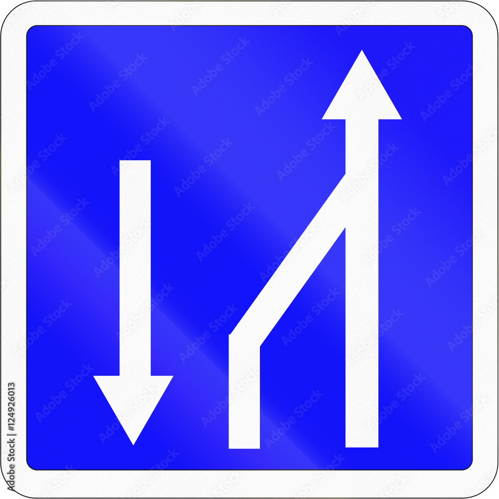 French informational road sign - left lane ends French informational road sign - left lane ends