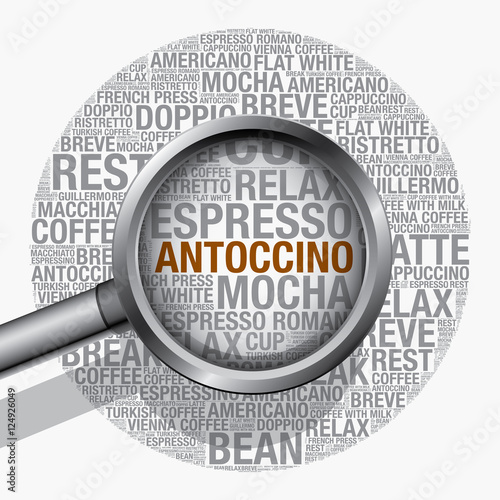 Antoccino coffee word cloud concept vector design template