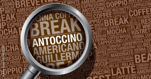 Antoccino coffee word cloud concept vector design template