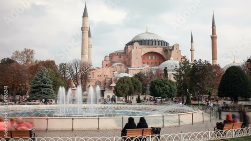 Tourists walking in Sultanahmet Square Hagia Sophia photo