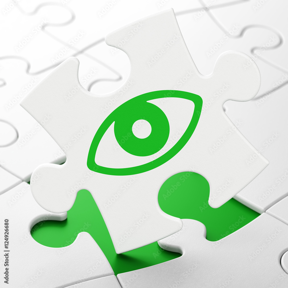 Protection concept: Eye on puzzle background Protection concept: Eye on puzzle background