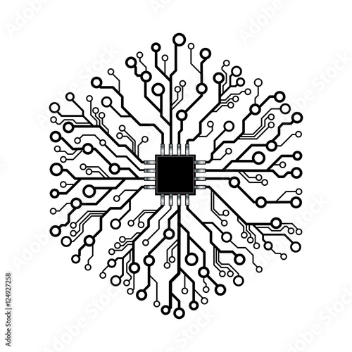 Vector circuit board abstract hexagon with chip in the center