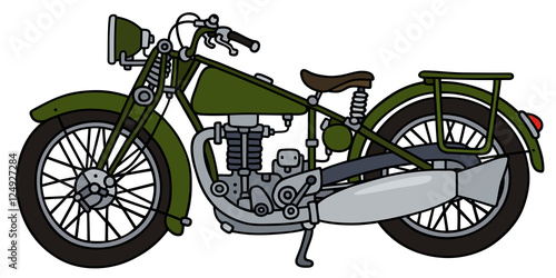Hand drawing of a vintage green motorcycle