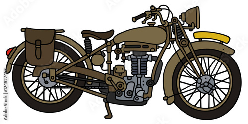 Hand drawing of a vintage sand military motorcycle