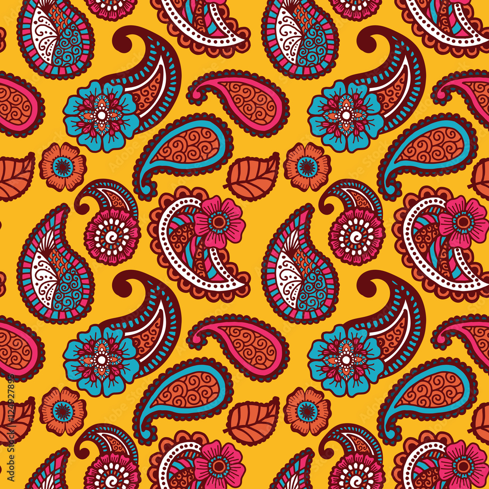 Naklejka premium Paisley seamless colorful pattern